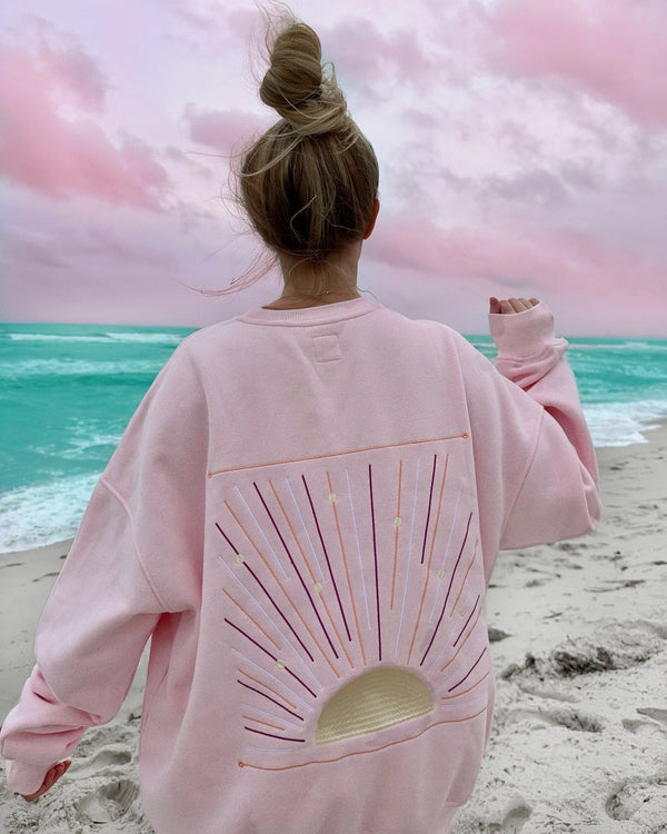 Pink Sunset Rays Embroidered Sweatshirt