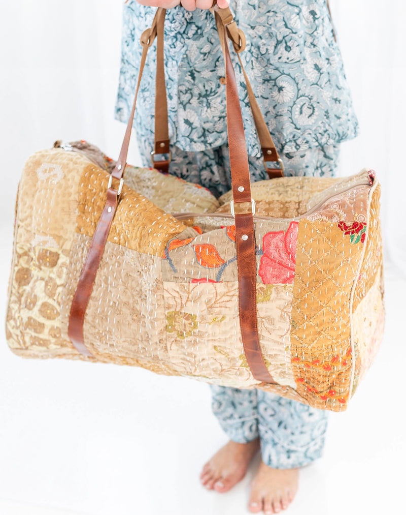 Tan Patchwork Duffle Bag