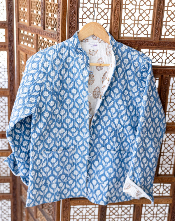 Blue Reversible Block Print  Jacket