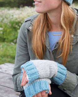 Light Blue and Grey Two-Tone Gloves