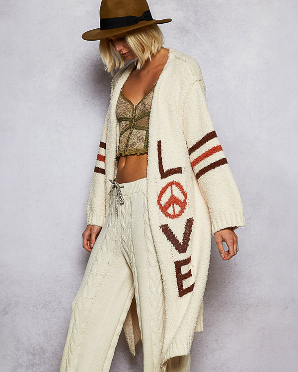 Cozy Cream Love & Peace Cardigan
