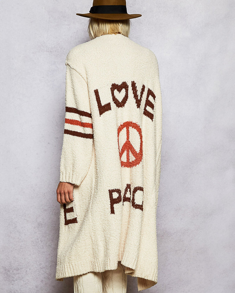Cozy Cream Love & Peace Cardigan