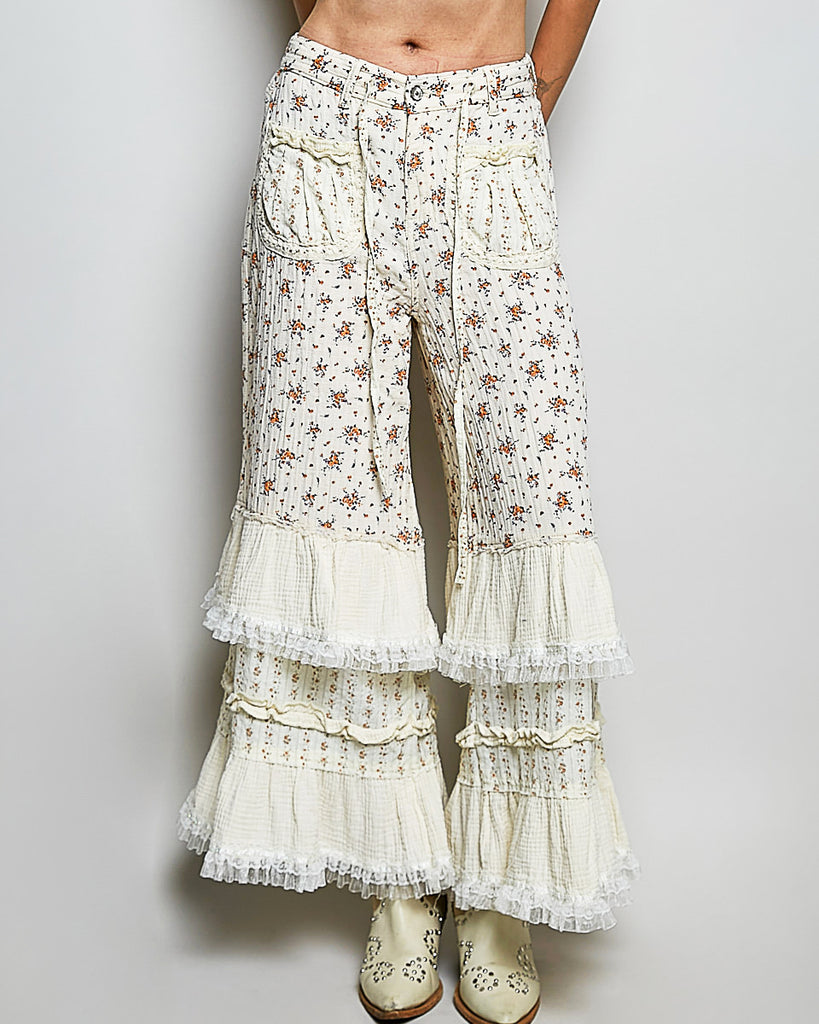 Crema Floral Gauze Ruffle Pants – SuperLoveTees | Graphic Tees