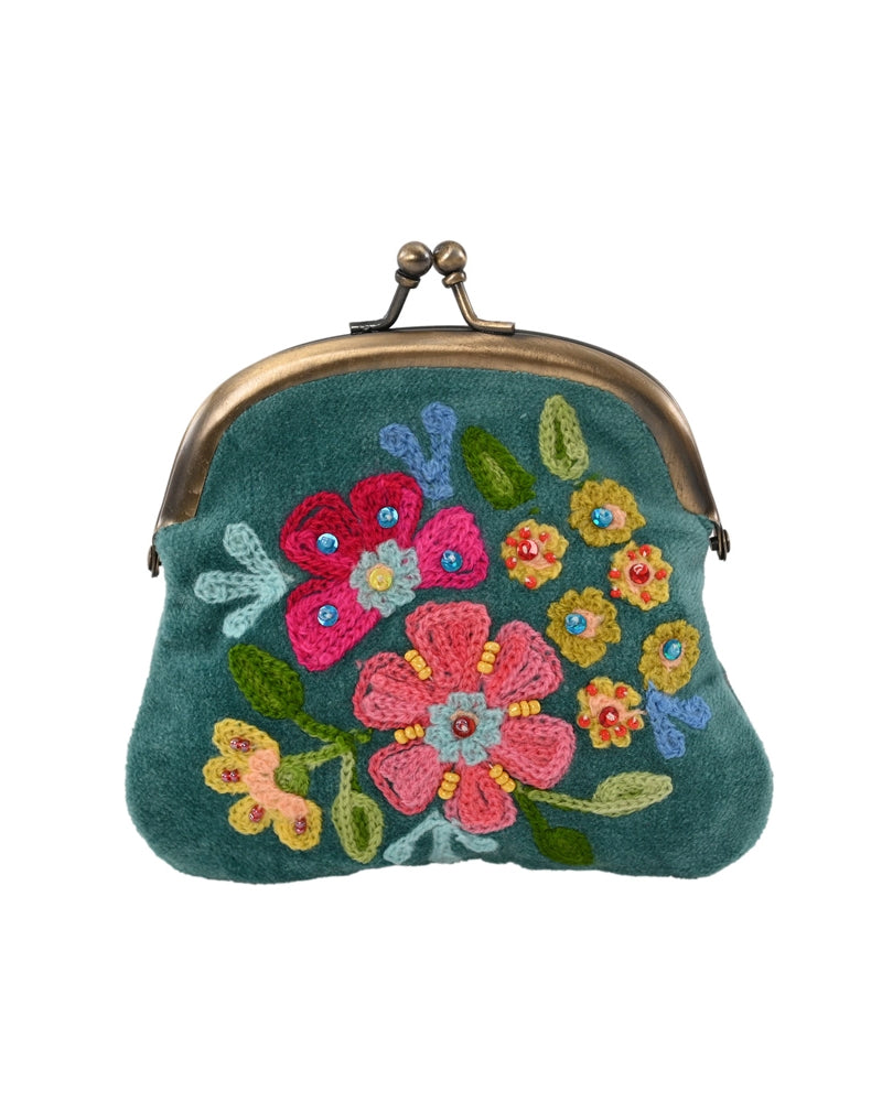 Floral Beaded Velvet Old Fashioned Coin Purse