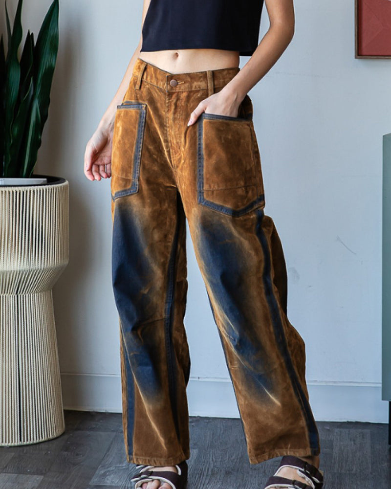 Velvet Flocked Denim Baggy Work Pants