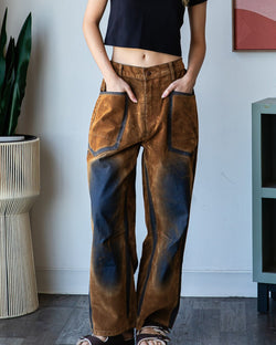 Velvet Flocked Denim Baggy Work Pants