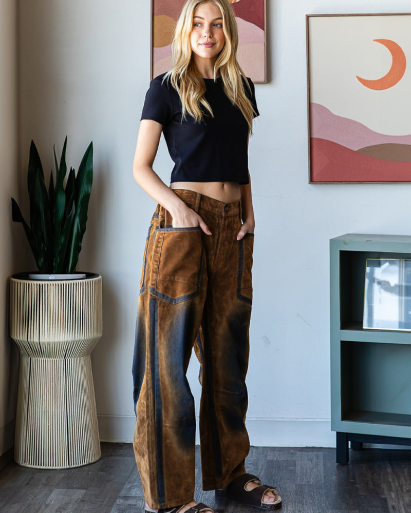 Velvet Flocked Denim Baggy Work Pants