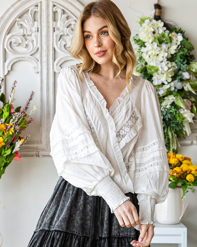Cotton Lacy V-Neck Blouse