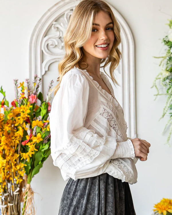 Cotton Lacy V-Neck Blouse
