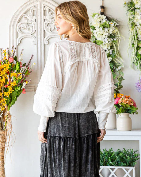 Cotton Lacy V-Neck Blouse