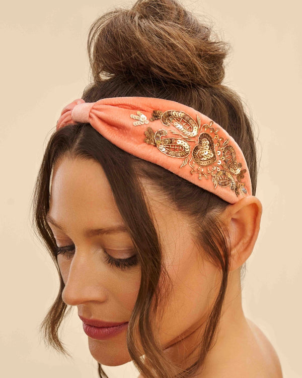 Coral Heart Velvet Embellished Headband