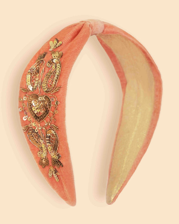 Coral Heart Velvet Embellished Headband