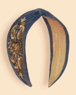 Royal Blue Heart Velvet Embellished Headband