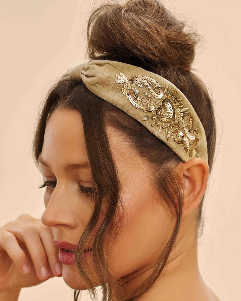 Sage Heart Velvet Embellished Headband