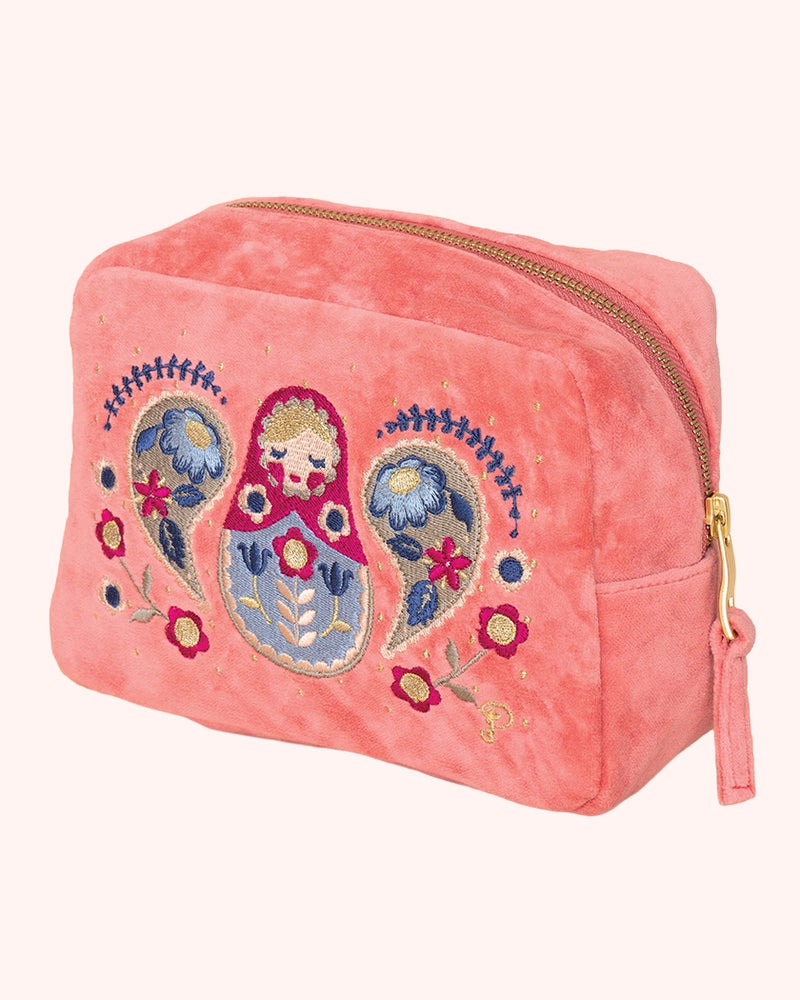 Matryoshka Doll Embroidered Velvet Make Up Bag