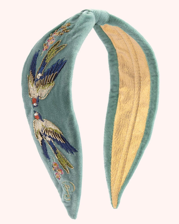 Swooping Swallows Velvet Embroidered Headband