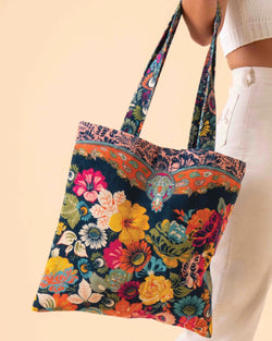 Vintage Floral Velvet Tote Bag