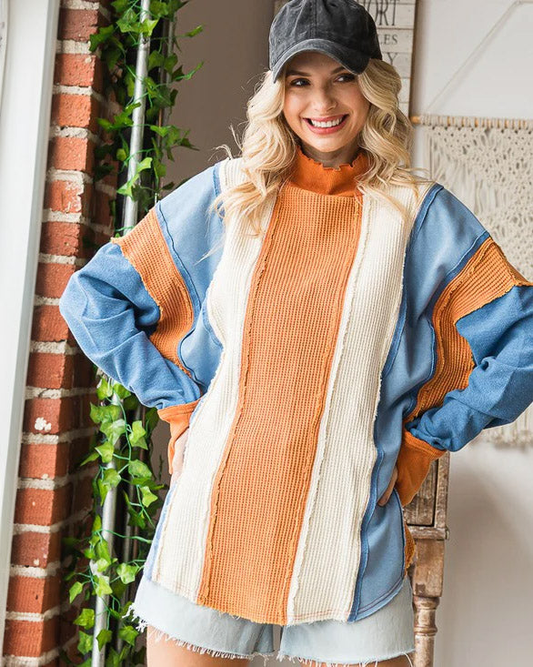 Striped Waffle Weave Pullover