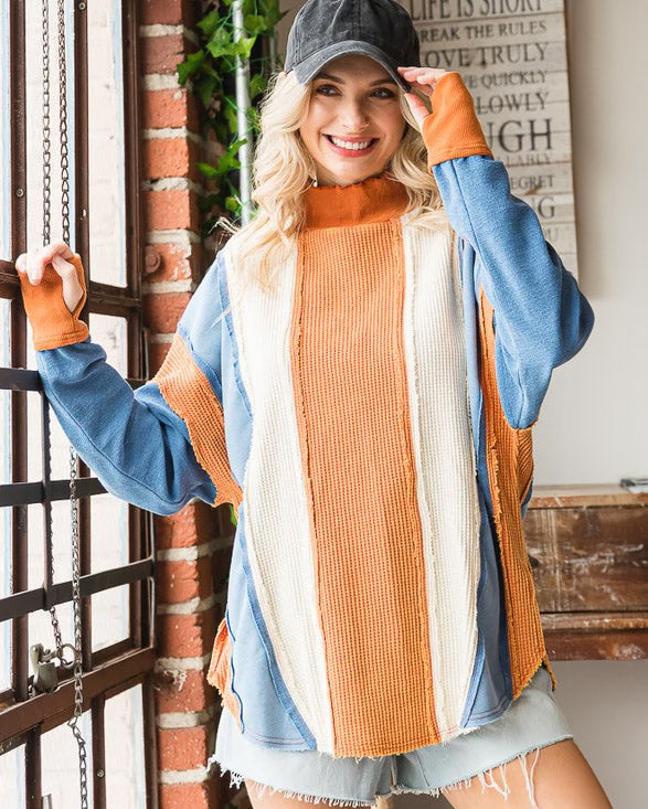 Striped Waffle Weave Pullover