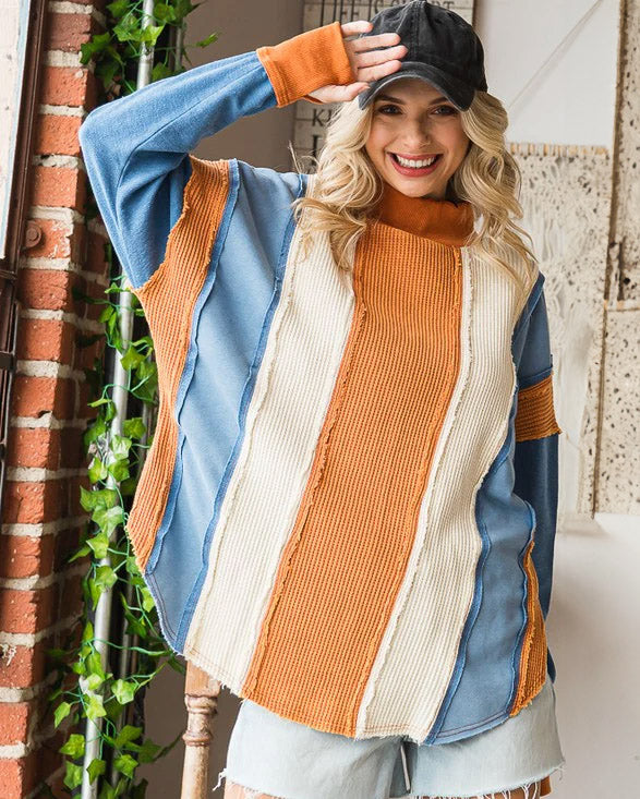 Striped Waffle Weave Pullover