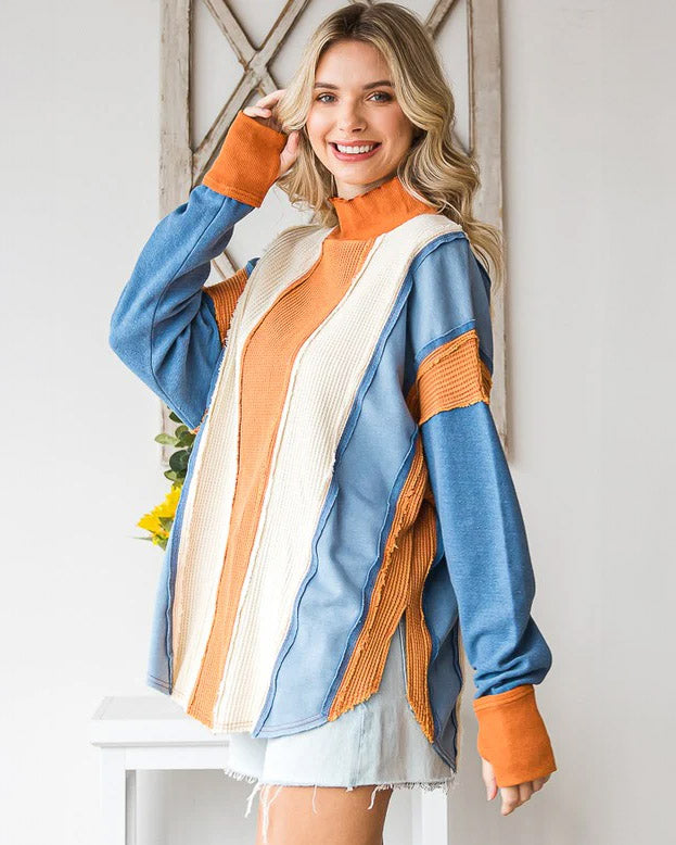 Striped Waffle Weave Pullover