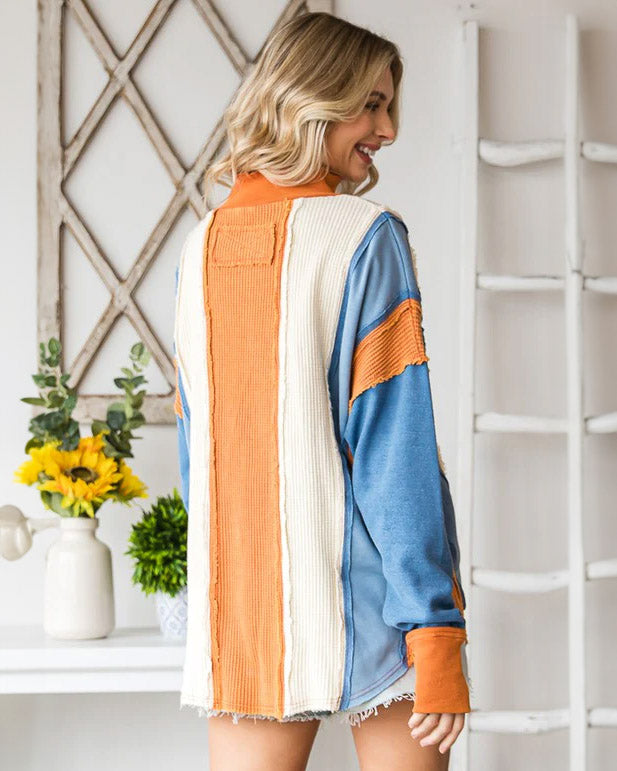Striped Waffle Weave Pullover