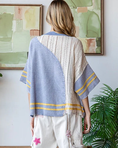 ニット・セーター ASCLO Mix Color Antique Short Sleeve Knit (3color) WASHED_COLORBLOCK_SWEATER_KNIT