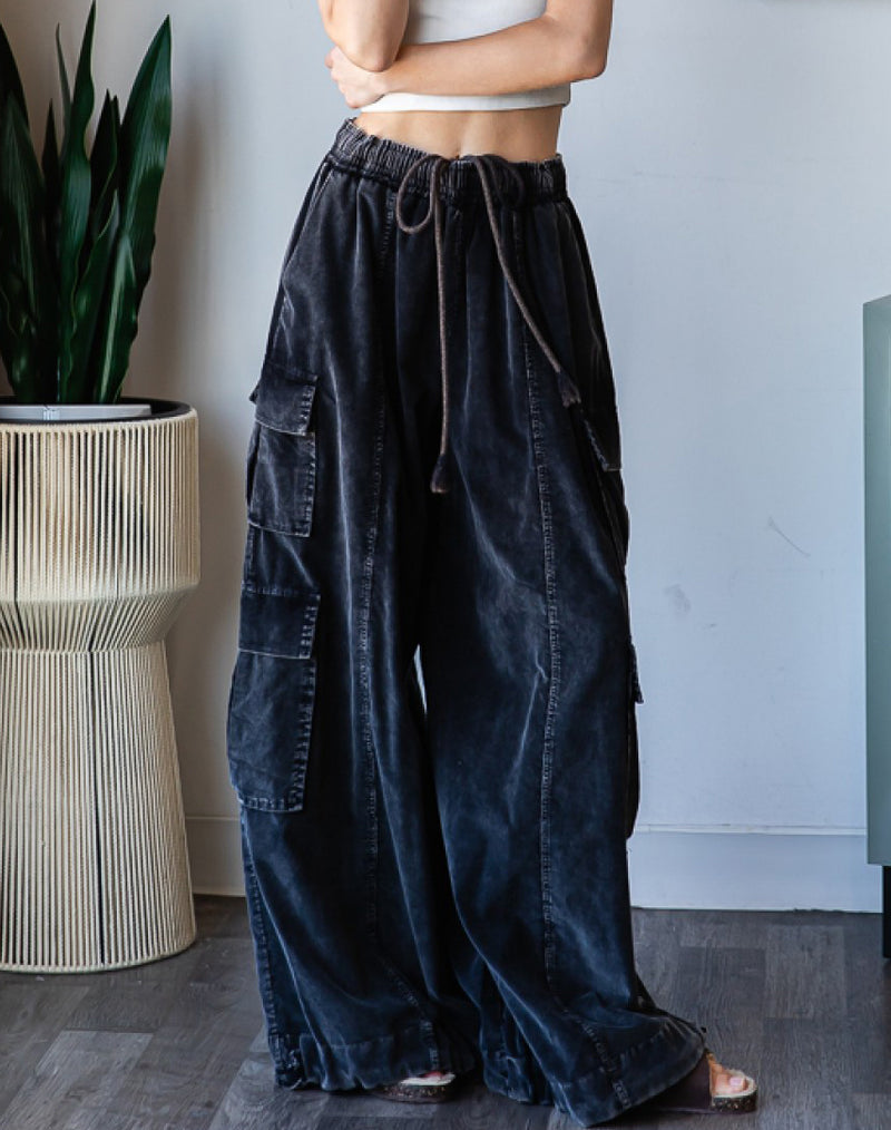 Washed Black Corduroy Cargo Pants