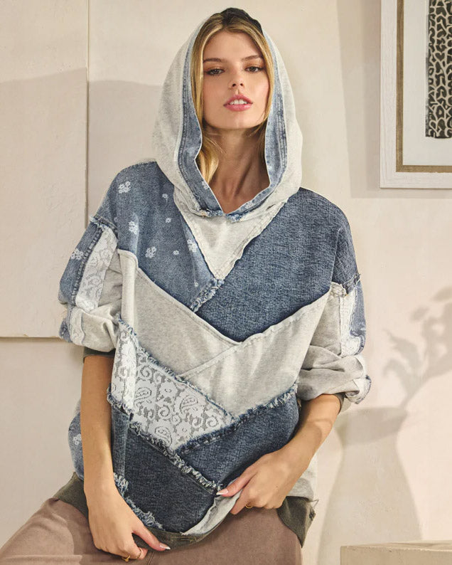 Mineral Washed Mixed Fabric Hoodie
