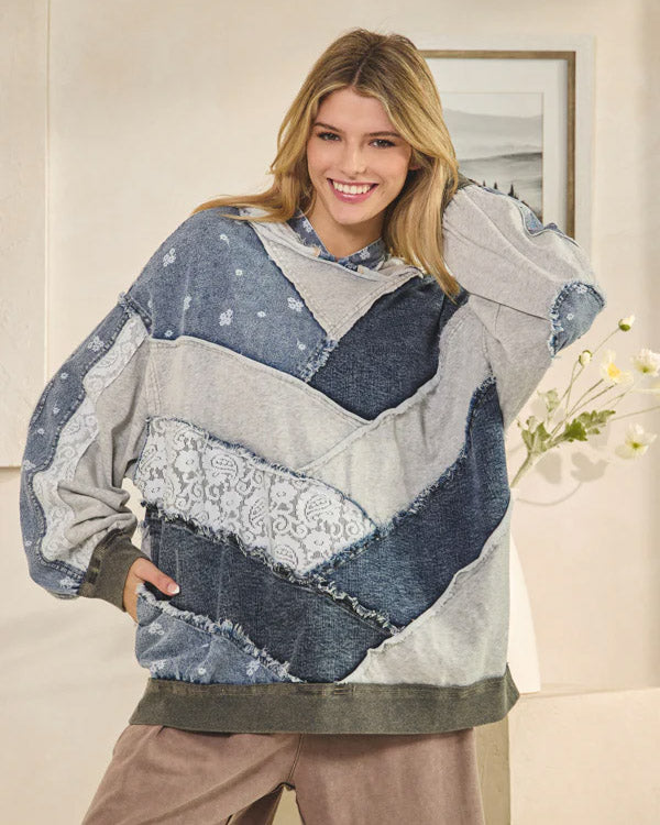 Mineral Washed Mixed Fabric Hoodie