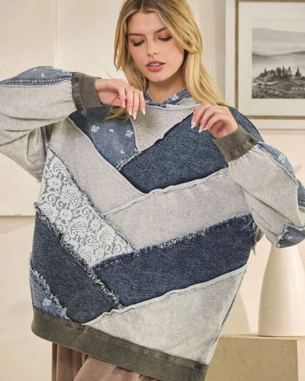 Mineral Washed Mixed Fabric Hoodie