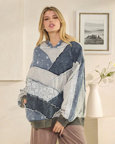 Mineral Washed Mixed Fabric Hoodie