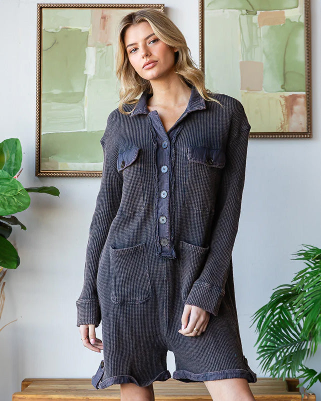 Mineral Washed Midnight Thermal Romper