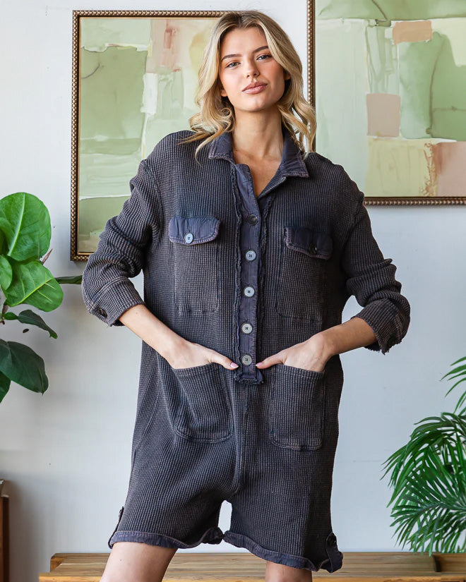 Mineral Washed Midnight Thermal Romper