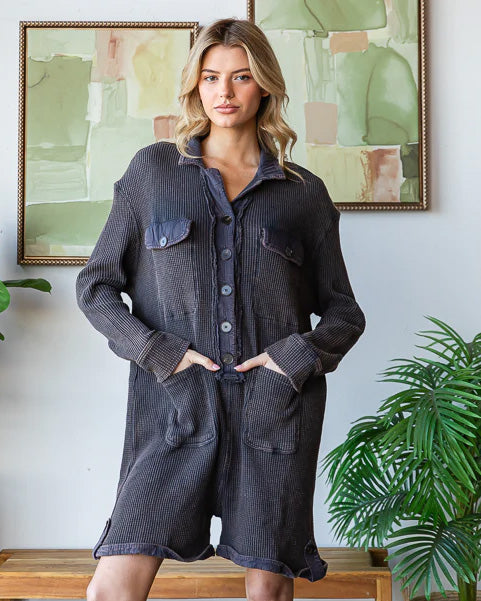 Mineral Washed Midnight Thermal Romper