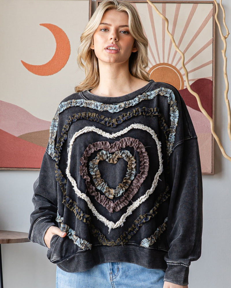 Mineral Wash Hearts Sweatshirt