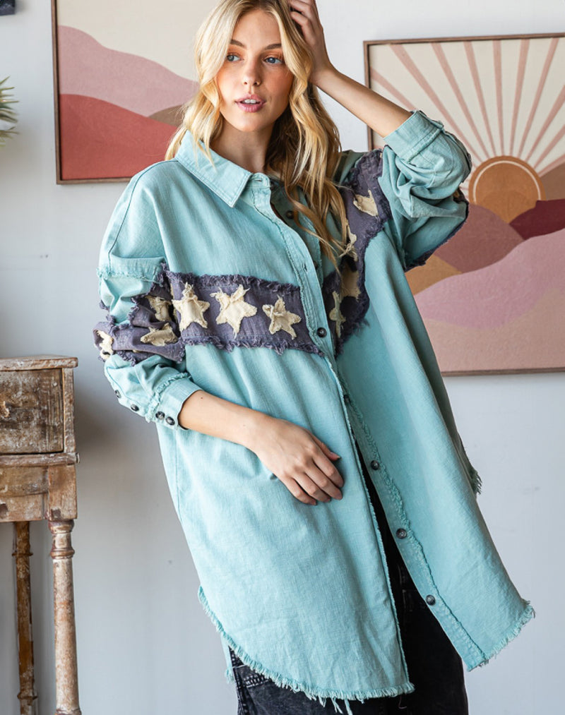 Mineral Washed Stars Oversized Shacket