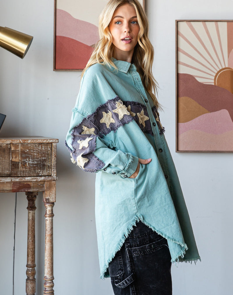 Mineral Washed Stars Oversized Shacket