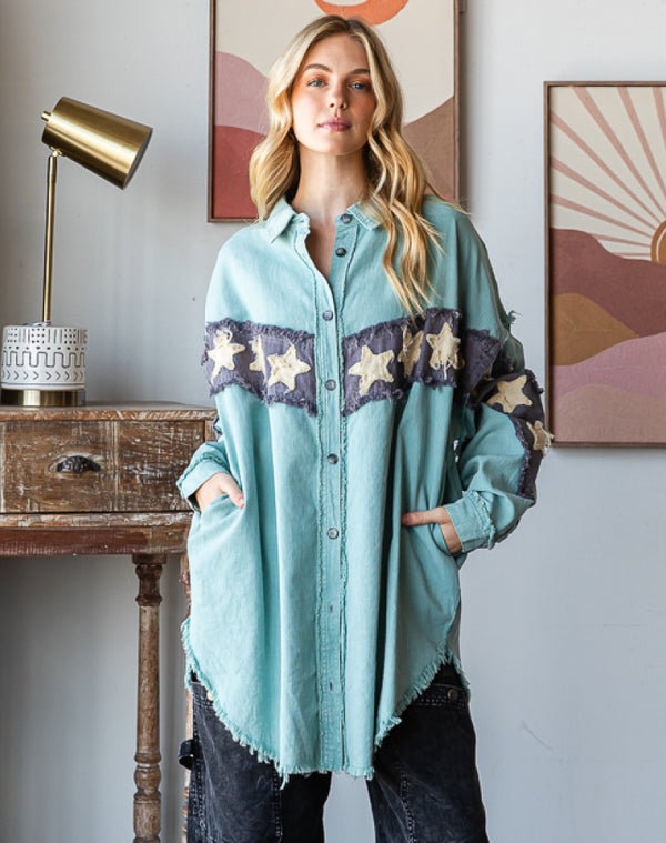 Mineral Washed Stars Oversized Shacket