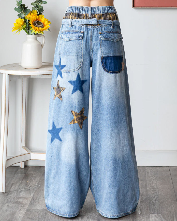 Love & Stars Patchwork Wide Jeans