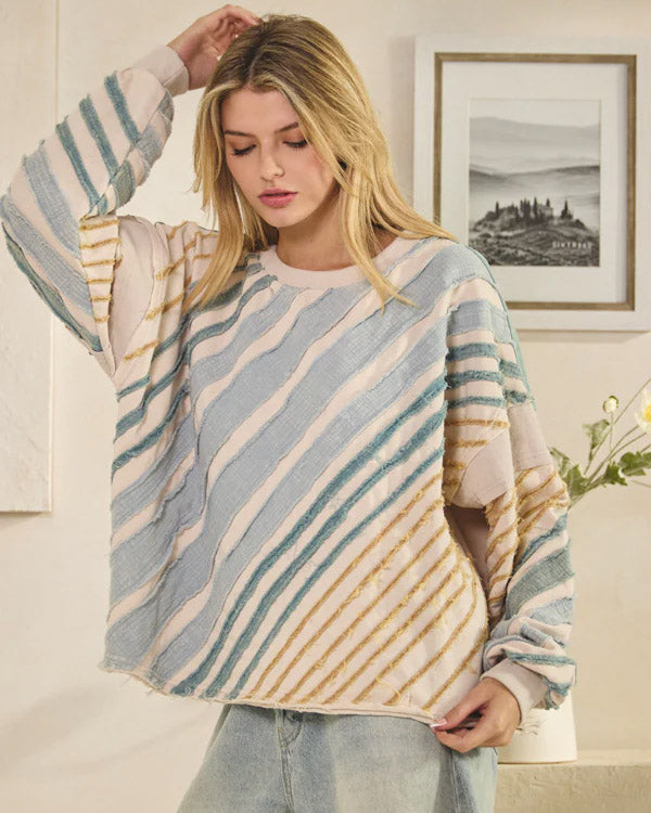 Bias Striped Raw Edge Pullover