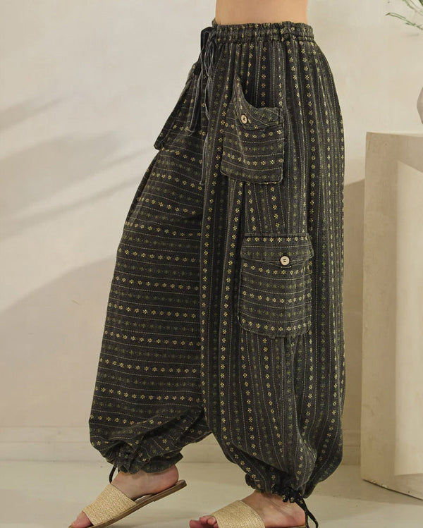 Black Floral Mineral Washed Pants