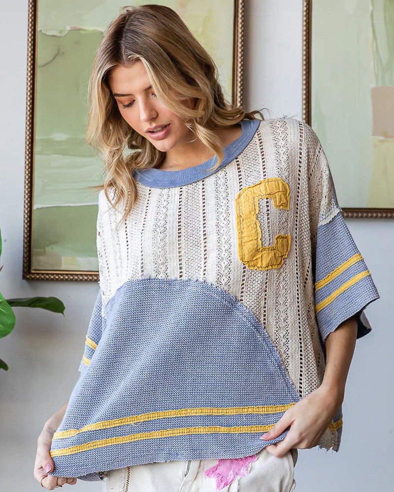 Color Block Short Sleeve Sweater