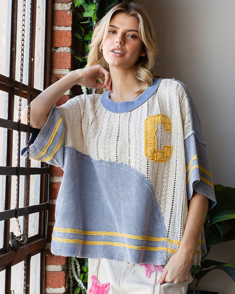 Color Block Short Sleeve Sweater