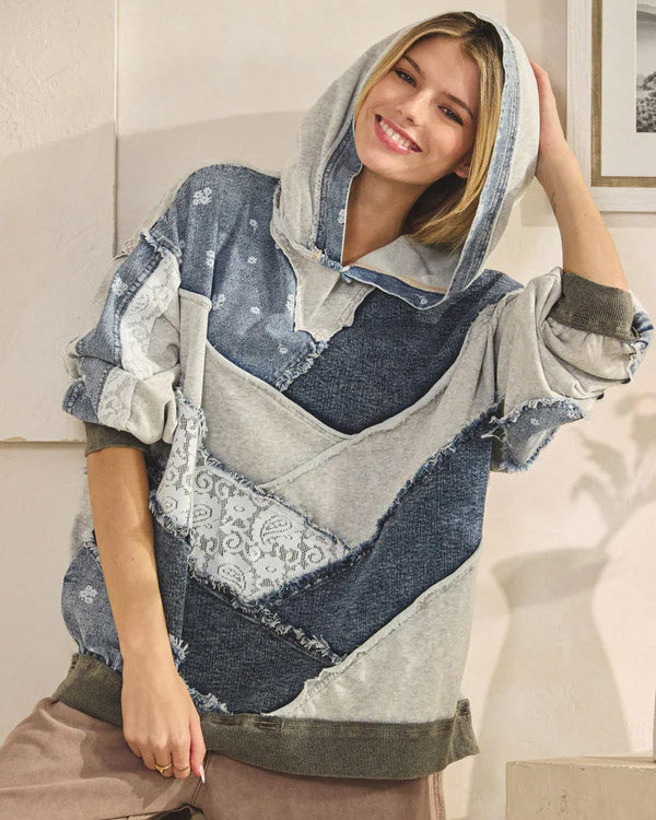 Mineral Washed Mixed Fabric Hoodie