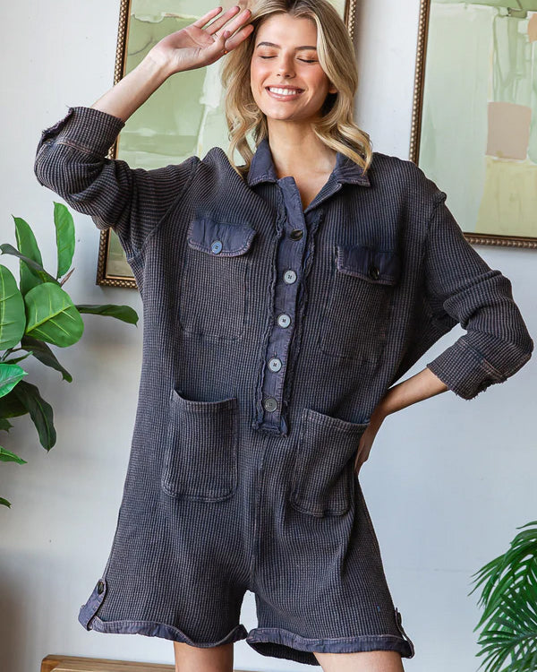 Mineral Washed Midnight Thermal Romper