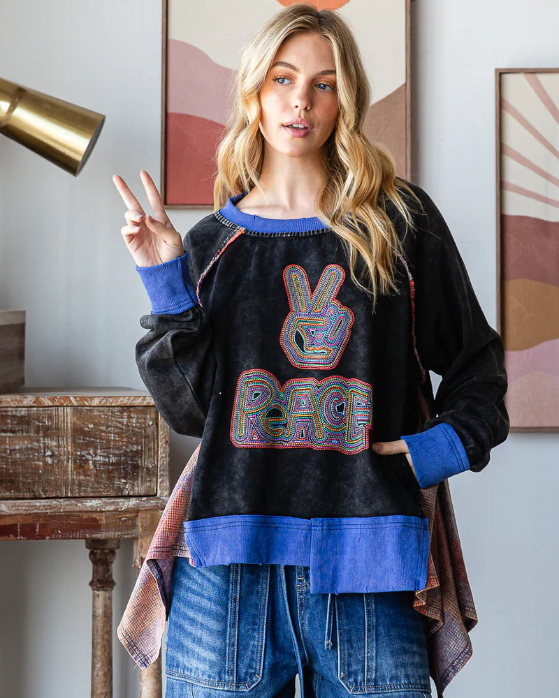 Peace Black Mineral Washed Sweatshirt