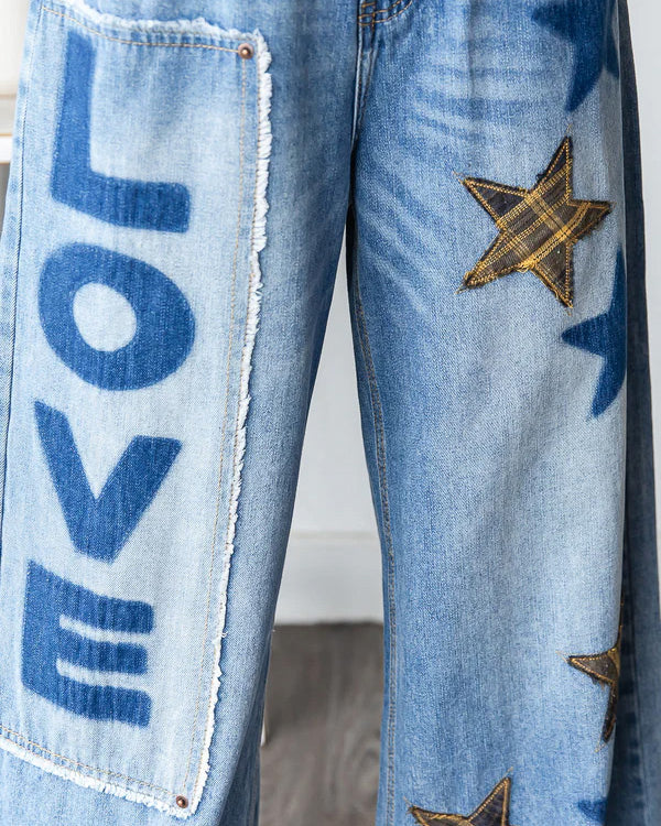 Love & Stars Patchwork Wide Jeans