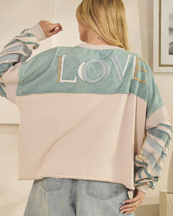 Bias Striped Raw Edge Pullover