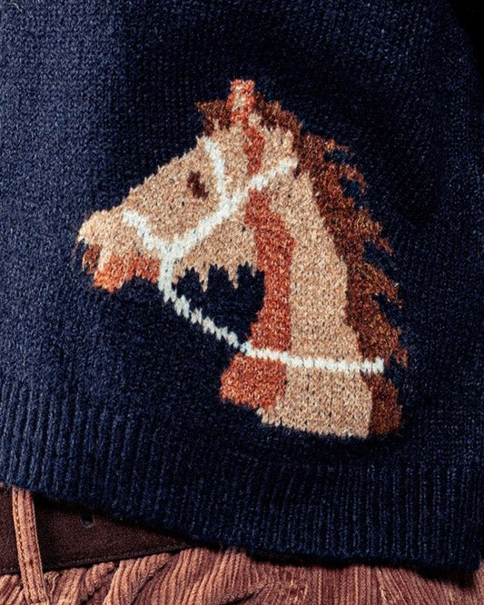 Charming Horse Cropped Navy Cardigan